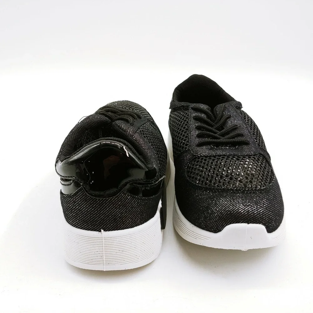 Yoki Shoes Womans Benz 28 Lace Up Sneaker Black Glitter White Outsole 6.5 NEW